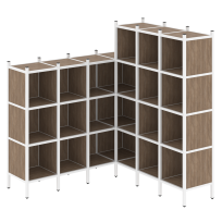 Loft Угловой внутренний стеллаж наборный VR.L-50 Тиквуд тёмный/Белый металл 1694×1694×1869 Loft Угловой внутренний стеллаж наборный VR.L-50 Тиквуд тёмный/Белый металл 1694×1694×1869