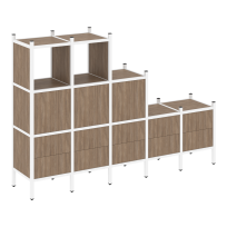 Loft Прямой стеллаж наборный VR.L-19 Тиквуд тёмный/Белый металл 2110×446×1458 Loft Прямой стеллаж наборный VR.L-19 Тиквуд тёмный/Белый металл 2110×446×1458